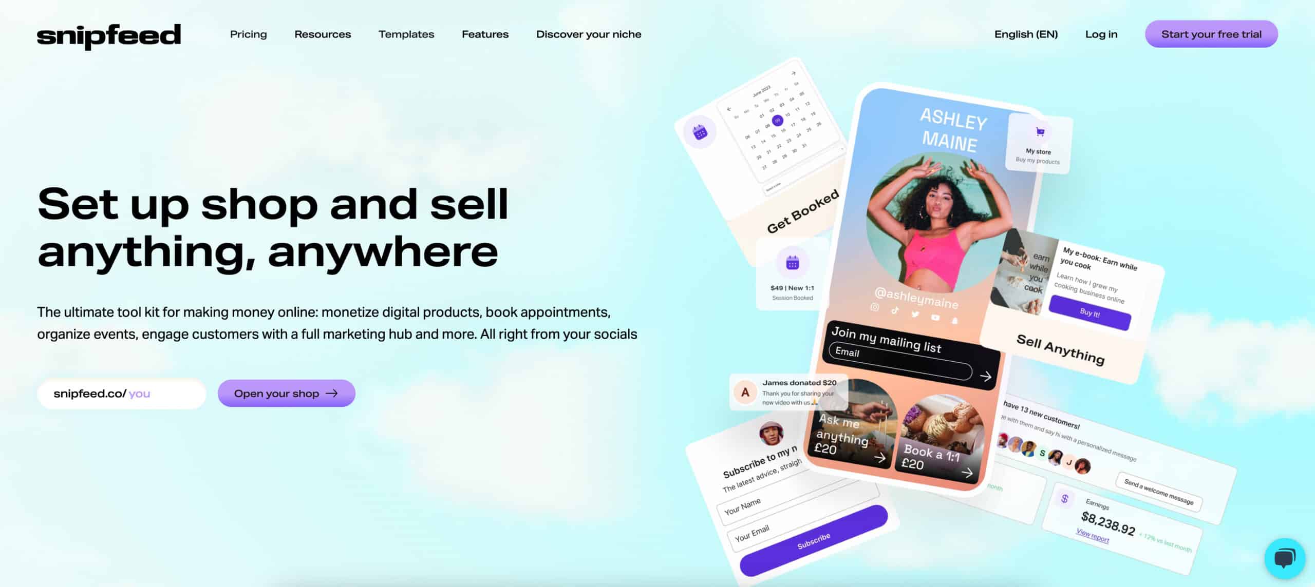 snipfeed creator store platform sell digital products